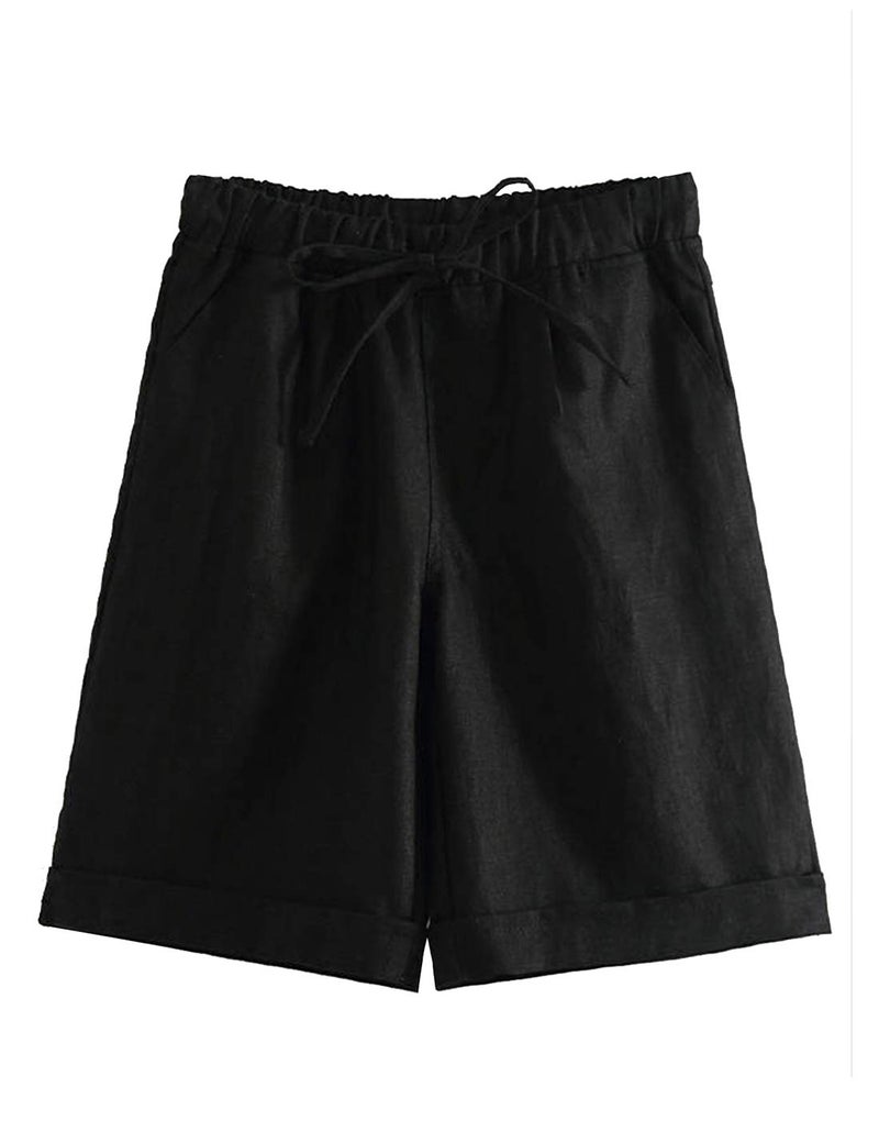 Yeokou Womens Casual Loose Elastic Drawstring Summer Beach Bermuda Pocketed Shorts(Black, XL) - Image 1